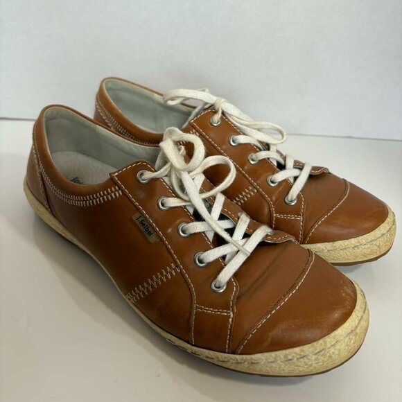 Josef Seibel Leather Sneakers – Tan Lace-Up – Made in Bulgaria Size 38 (7) - Picture 1 of 7